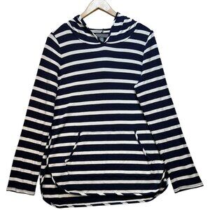 Market & Spruce Womens Nautical Preppy Hoodie Sweatshirt XL Navy White Striped